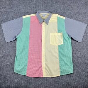 Vtg Irvine Park‎ Button Up Shirt Mens XXL Short Sleeve Gingham Preppy Picnic